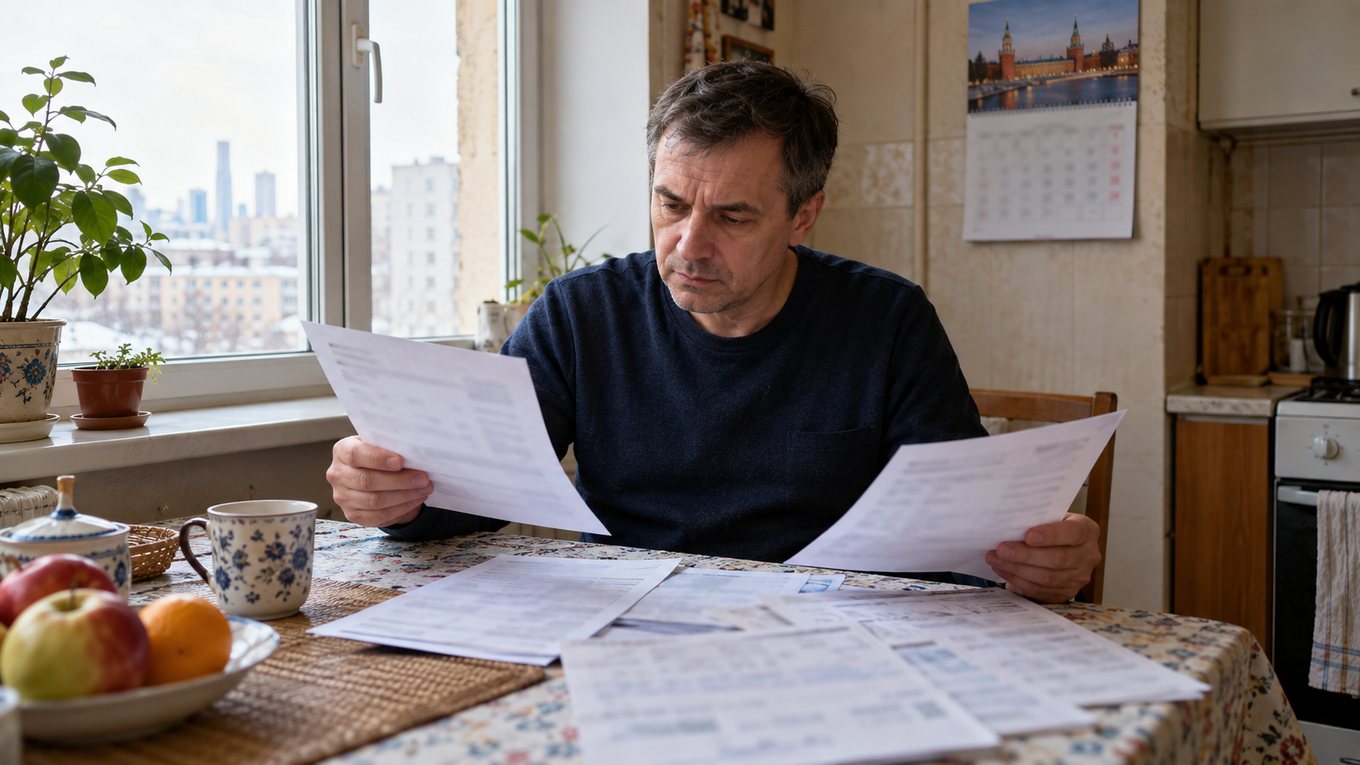 Мужчина сверяет документы на квартиру с календарём