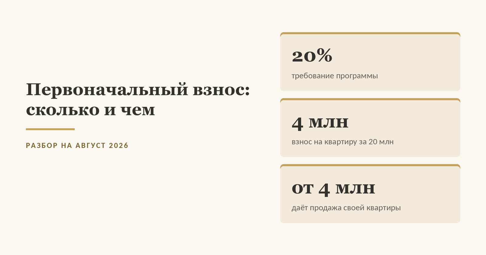 Первоначальный взнос по семейной ипотеке: от 20 процентов, на квартиру за 20 миллионов нужно 4 миллиона, взнос закрывается маткапиталом и своей квартирой